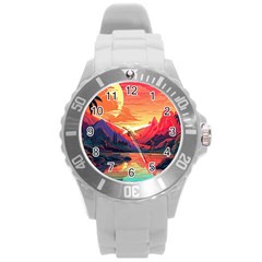 Tropical Landscape Island Background Wallpaper Round Plastic Sport Watch (l) by Ravend