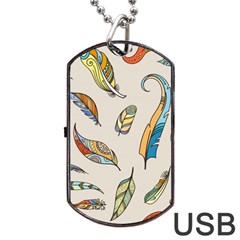 Vector-boho-doodle-feathers-seamless-pattern-illustration Dog Tag Usb Flash (one Side) by Salman4z