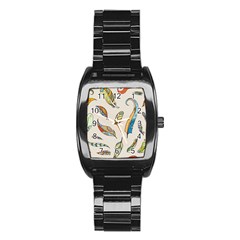 Vector-boho-doodle-feathers-seamless-pattern-illustration Stainless Steel Barrel Watch by Salman4z