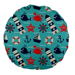 Seamless-pattern-nautical-icons-cartoon-style Large 18  Premium Flano Round Cushions by Salman4z