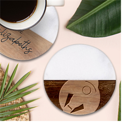 Rocket-with-science-related-icons-image Classic Marble Wood Coaster (round)  by Salman4z