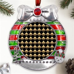 Golden Chess Board Background Metal X mas Ribbon With Red Crystal Round Ornament by pakminggu