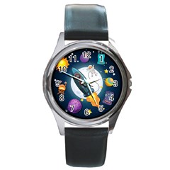 Spaceship-astronaut-space Round Metal Watch by Salman4z