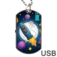 Spaceship-astronaut-space Dog Tag Usb Flash (two Sides) by Salman4z