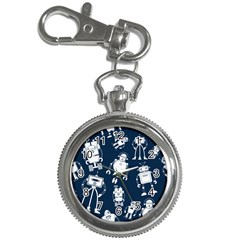 White-robot-blue-seamless-pattern Key Chain Watches by Salman4z
