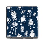 White-robot-blue-seamless-pattern Memory Card Reader (Square 5 Slot) Front