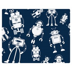 White-robot-blue-seamless-pattern Two Sides Premium Plush Fleece Blanket (medium) by Salman4z
