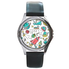 Space-cosmos-seamless-pattern-seamless-pattern-doodle-style Round Metal Watch by Salman4z
