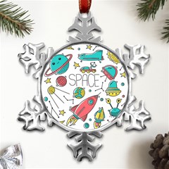 Space-cosmos-seamless-pattern-seamless-pattern-doodle-style Metal Small Snowflake Ornament by Salman4z