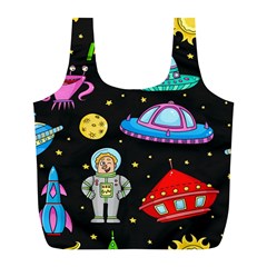 Seamless-pattern-with-space-objects-ufo-rockets-aliens-hand-drawn-elements-space Full Print Recycle Bag (l) by Salman4z