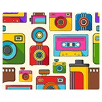 Retro-cameras-audio-cassettes-hand-drawn-pop-art-style-seamless-pattern Two Sides Premium Plush Fleece Blanket (Medium) 60 x50  Blanket Back