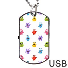 Seamless-pattern-cute-funny-monster-cartoon-isolated-white-background Dog Tag Usb Flash (one Side) by Salman4z