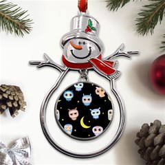 Cute-owl-doodles-with-moon-star-seamless-pattern Metal Snowman Ornament by Salman4z