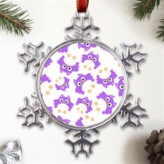 Purple-owl-pattern-background Metal Large Snowflake Ornament by Salman4z