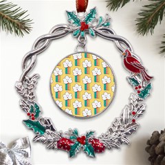 Smile-cloud-rainbow-pattern-yellow Metal X mas Wreath Holly Leaf Ornament by Salman4z