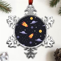 Cosmos Rockets Spaceships Ufos Metal Small Snowflake Ornament by pakminggu