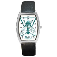 Green Insect Bee Illustration Barrel Style Metal Watch by pakminggu