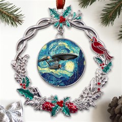 Star Starship The Starry Night Van Gogh Metal X mas Wreath Holly Leaf Ornament by Mog4mog4