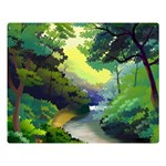 Landscape Illustration Nature Forest River Water Two Sides Premium Plush Fleece Blanket (Large) 80 x60  Blanket Front