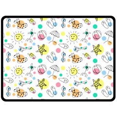 Summer Pattern Colorful Drawing Doodle Fleece Blanket (large) by Bakwanart