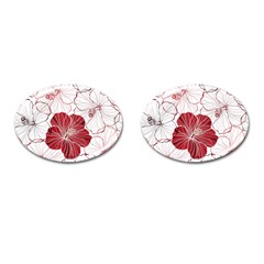 Red Hibiscus Flowers Art Cufflinks (oval) by Bakwanart