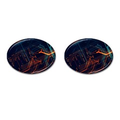 Abstract Colorful Circuit Cufflinks (oval) by Bakwanart