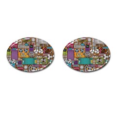 Pattern Design Art Techno Dj Music Retro Music Device Cufflinks (oval) by Bakwanart