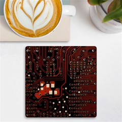 Red Computer Circuit Board Uv Print Square Tile Coaster  by Bakwanart