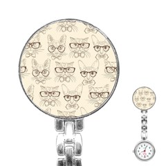 Seamless Pattern Hand Drawn-cats-with Hipster Accessories Stainless Steel Nurses Watch by Vaneshart