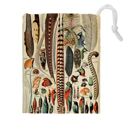 Feathers Birds Vintage Art Drawstring Pouch (5xl) by Vaneshart