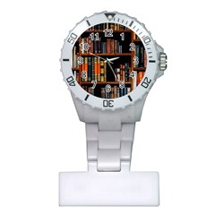 Assorted Title Of Books Piled In The Shelves Assorted Book Lot Inside The Wooden Shelf Plastic Nurses Watch by 99art