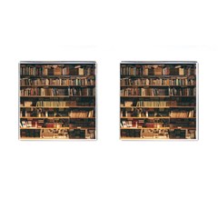 Books On Bookshelf Assorted Color Book Lot In Bookcase Library Cufflinks (square) by 99art