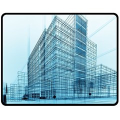 Architecture Blue Drawing Engineering City Modern Building Exterior Two Sides Fleece Blanket (medium) by 99art