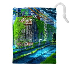 Anime Landscape Apocalyptic Ruins Water City Cityscape Drawstring Pouch (4xl) by 99art