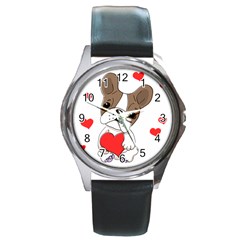 Animation-dog-cute-animate-comic Round Metal Watch by 99art