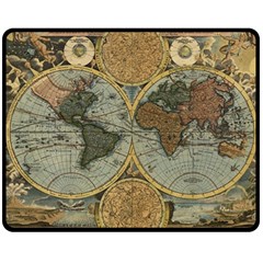 Vintage World Map Travel Geography Two Sides Fleece Blanket (medium) by B30l