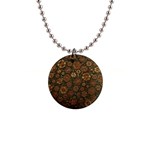 Brown And Green Floral Print Textile Ornament Pattern Texture 1  Button Necklace Front
