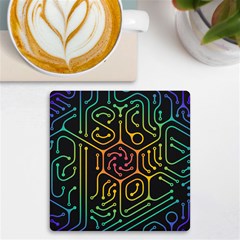 Circuit Hexagonal Geometric Pattern Background Pattern Uv Print Square Tile Coaster  by Wav3s