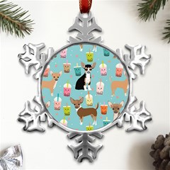 Chihuahua Bubble Kawaii Boba Tea Cute Dog Metal Small Snowflake Ornament by Wav3s