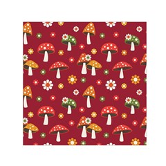 Woodland Mushroom And Daisy Seamless Pattern On Red Background Square Satin Scarf (30  X 30 ) by Wav3s