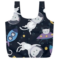 Space Cat Illustration Pattern Astronaut Full Print Recycle Bag (xxxl) by Wav3s