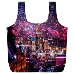 Moscow Kremlin Saint Basils Cathedral Architecture  Building Cityscape Night Fireworks Full Print Recycle Bag (xl) by Cowasu