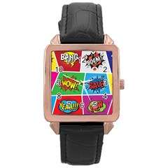 Pop Art Comic Vector Speech Cartoon Bubbles Popart Style With Humor Text Boom Bang Bubbling Expressi Rose Gold Leather Watch  by Amaryn4rt