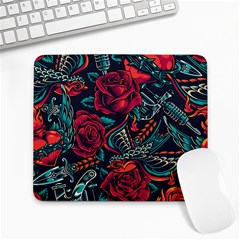Vintage Flash Tattoos Designs Seamless Pattern Large Mousepad by Amaryn4rt