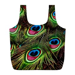 Peacock Feathers Color Plumage Full Print Recycle Bag (l) by Celenk
