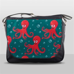 Cute-smiling-red-octopus-swimming-underwater Messenger Bag by uniart180623
