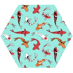Pattern-with-koi-fishes Wooden Puzzle Hexagon by uniart180623