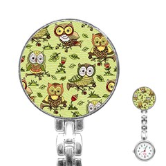 Seamless-pattern-with-flowers-owls Stainless Steel Nurses Watch by uniart180623