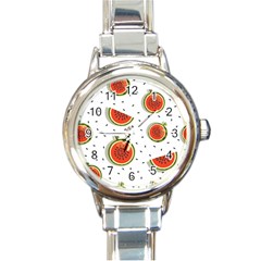 Seamless-background-pattern-with-watermelon-slices Round Italian Charm Watch by uniart180623