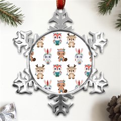 Cute-cartoon-boho-animals-seamless-pattern Metal Small Snowflake Ornament by uniart180623